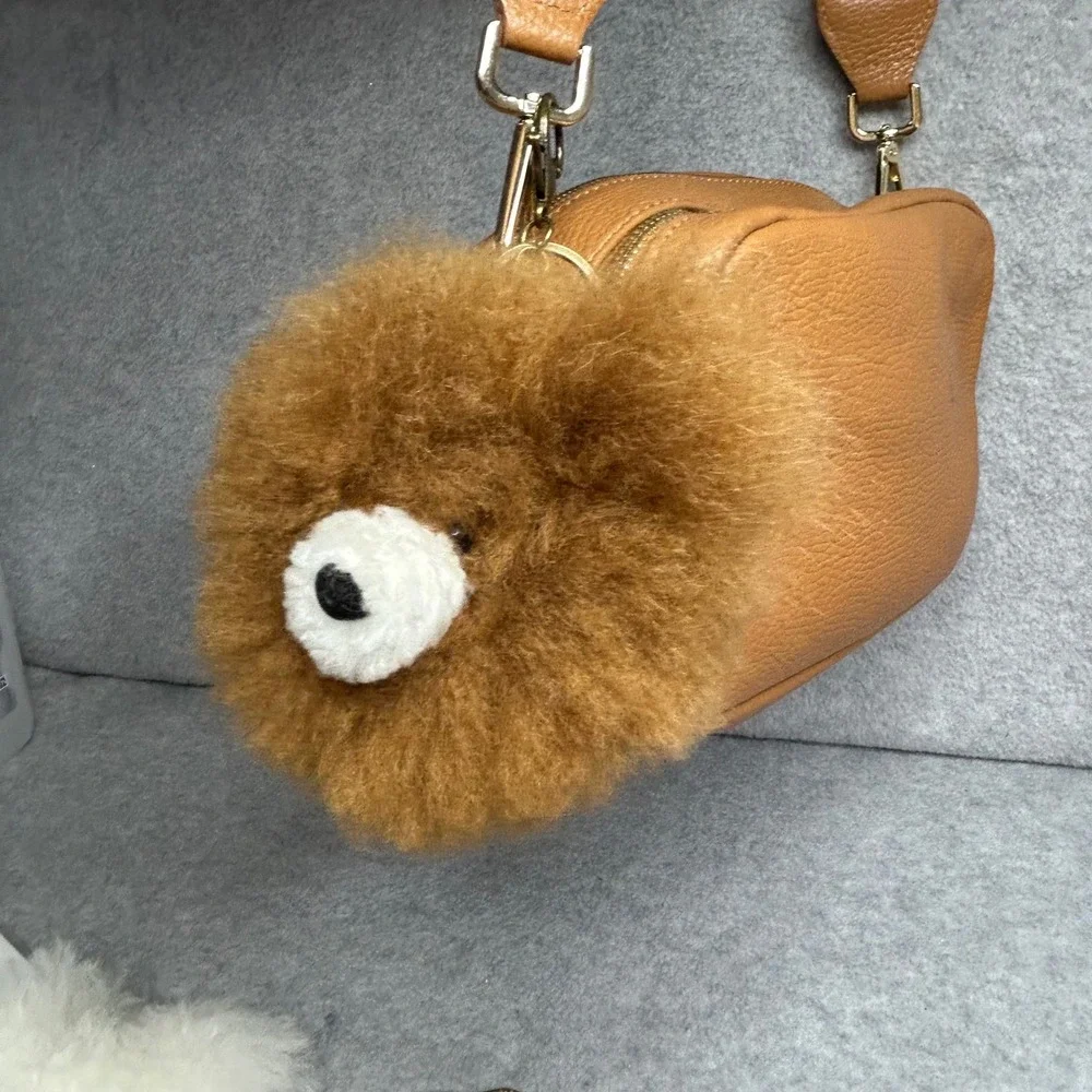 Peruvian Soul Alpaca Fur Bag Charm Keychain Brown Bear Fluffy Cute Bag Accessory